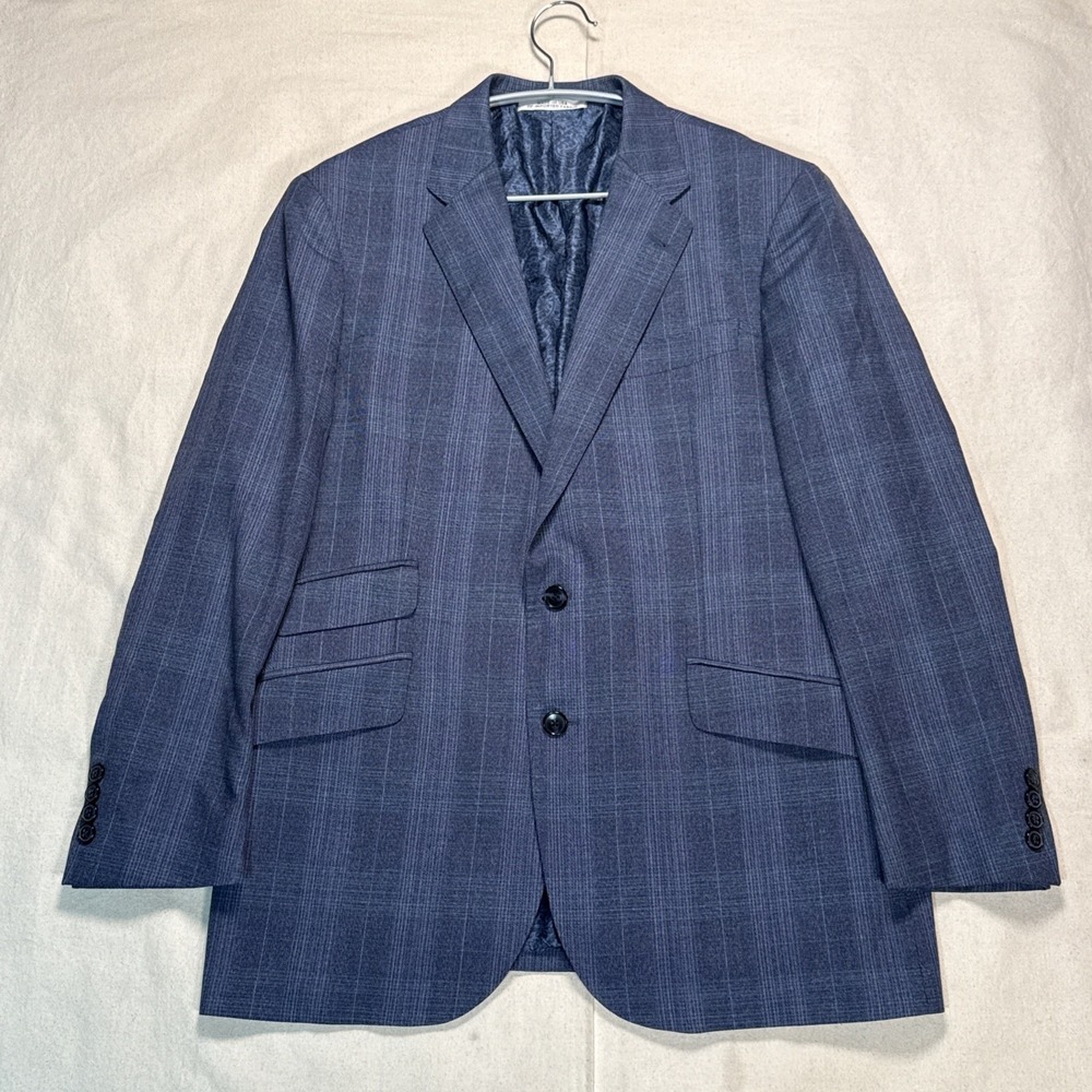Joseph Abboud 42R Blue Plaid 100% Wool Marzotto Mens Blazer Suit Jacket Sport
